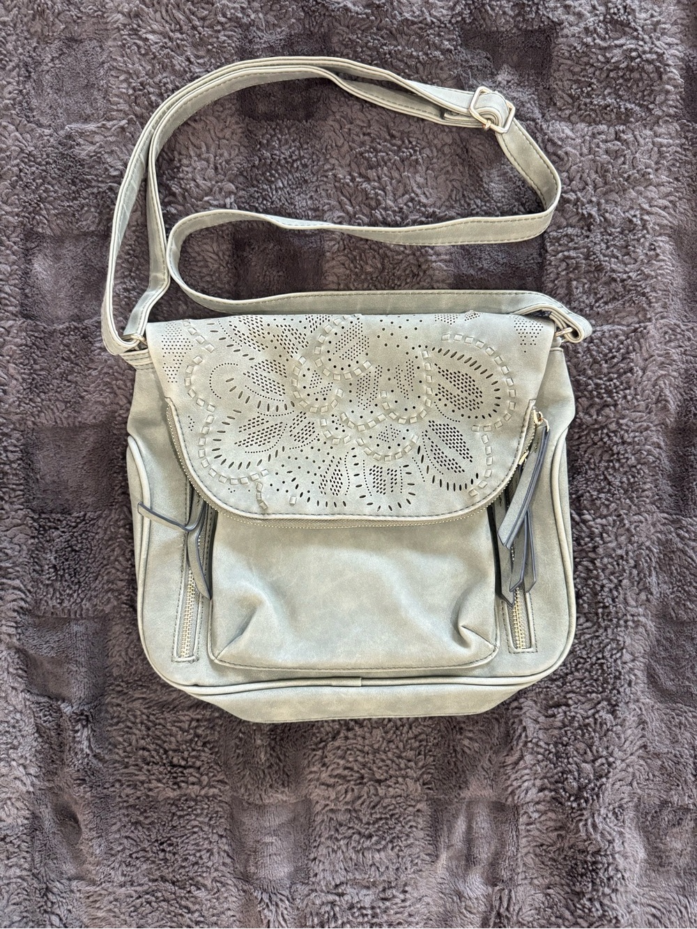 Stylish Women's Cream Crossbody Bag with Laser-Cut Flap